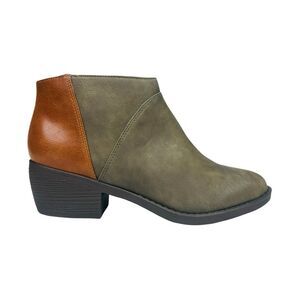 Melrose Avenue Speed Dial Vegan Leather Ankle Booties - Olive/Cognac - Size 7.5